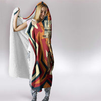 Native American Warrior Hooded Blanket with Tribal Geometric Pattern Bold Sunset Mountain - Wonder Print Shop