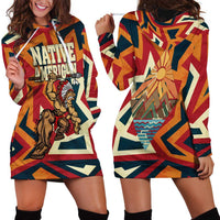 Native American Warrior Hoodie Dress with Tribal Geometric Pattern Bold Sunset Mountain - Wonder Print Shop