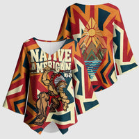 Native American Warrior Kimono Sleeve Blouse with Tribal Geometric Pattern Bold Sunset Mountain - Wonder Print Shop