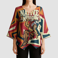 Native American Warrior Kimono Sleeve Blouse with Tribal Geometric Pattern Bold Sunset Mountain - Wonder Print Shop