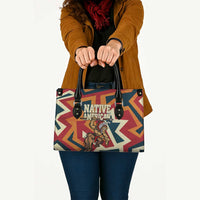 Native American Warrior Leather Bag with Tribal Geometric Pattern Bold Sunset Mountain - Wonder Print Shop