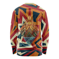 Native American Warrior Long Sleeve Shirt with Tribal Geometric Pattern Bold Sunset Mountain - Wonder Print Shop