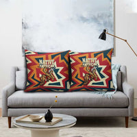 Native American Warrior Pillow Cover with Tribal Geometric Pattern Bold Sunset Mountain - Wonder Print Shop