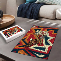 Native American Warrior Puzzle with Tribal Geometric Pattern Bold Sunset Mountain - Wonder Print Shop