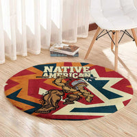 Native American Warrior Round Carpet with Tribal Geometric Pattern Bold Sunset Mountain - Wonder Print Shop