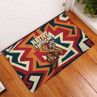 Native American Warrior Rubber Doormat with Tribal Geometric Pattern Bold Sunset Mountain - Wonder Print Shop