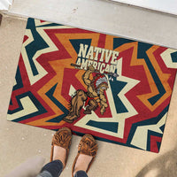 Native American Warrior Rubber Doormat with Tribal Geometric Pattern Bold Sunset Mountain - Wonder Print Shop