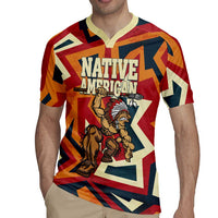 Native American Warrior Rugby Jersey with Tribal Geometric Pattern Bold Sunset Mountain - Wonder Print Shop