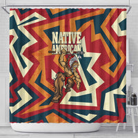 Native American Warrior Shower Curtain with Tribal Geometric Pattern Bold Sunset Mountain - Wonder Print Shop