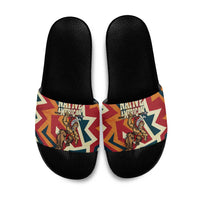 Native American Warrior Slide Sandals with Tribal Geometric Pattern Bold Sunset Mountain - Wonder Print Shop