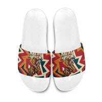 Native American Warrior Slide Sandals with Tribal Geometric Pattern Bold Sunset Mountain - Wonder Print Shop