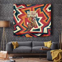 Native American Warrior Tapestry with Tribal Geometric Pattern Bold Sunset Mountain - Wonder Print Shop