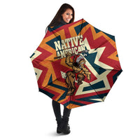 Native American Warrior Umbrella with Tribal Geometric Pattern Bold Sunset Mountain - Wonder Print Shop