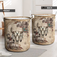 Buffalo Skull Laundry Basket Feathers Tribal Map and Historical Indigenous Native American Heritage Bison - Wonder Print Shop