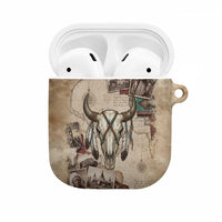 Buffalo Skull AirPods Case Feathers Tribal Map and Historical Indigenous Native American Heritage Bison - Wonder Print Shop