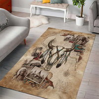 Buffalo Skull Area Rug Feathers Tribal Map and Historical Indigenous Native American Heritage Bison - Wonder Print Shop