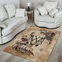 Buffalo Skull Area Rug Feathers Tribal Map and Historical Indigenous Native American Heritage Bison - Wonder Print Shop