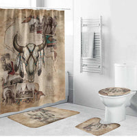 Buffalo Skull Bathroom Set Feathers Tribal Map and Historical Indigenous Native American Heritage Bison - Wonder Print Shop