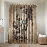 Buffalo Skull Bathroom Set Feathers Tribal Map and Historical Indigenous Native American Heritage Bison - Wonder Print Shop