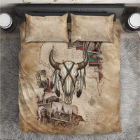 Buffalo Skull Bedding Set Feathers Tribal Map and Historical Indigenous Native American Heritage Bison - Wonder Print Shop