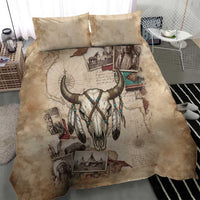 Buffalo Skull Bedding Set Feathers Tribal Map and Historical Indigenous Native American Heritage Bison - Wonder Print Shop