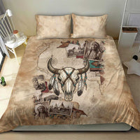 Buffalo Skull Bedding Set Feathers Tribal Map and Historical Indigenous Native American Heritage Bison - Wonder Print Shop