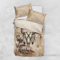 Buffalo Skull Bedding Set Feathers Tribal Map and Historical Indigenous Native American Heritage Bison - Wonder Print Shop