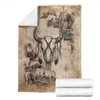 Buffalo Skull Blanket Feathers Tribal Map and Historical Indigenous Native American Heritage Bison - Wonder Print Shop