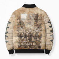 Buffalo Skull Bomber Puffer Jacket Feathers Tribal Map and Historical Indigenous Native American Heritage Bison - Wonder Print Shop