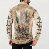Buffalo Skull Button Sweatshirt Feathers Tribal Map and Historical Indigenous Native American Heritage Bison - Wonder Print Shop