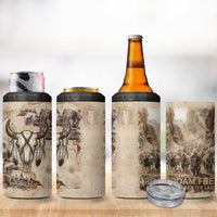 Buffalo Skull 4 in 1 Can Cooler Tumbler Feathers Tribal Map and Historical Indigenous Native American Heritage Bison - Wonder Print Shop