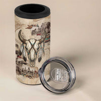 Buffalo Skull 4 in 1 Can Cooler Tumbler Feathers Tribal Map and Historical Indigenous Native American Heritage Bison - Wonder Print Shop