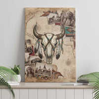 Buffalo Skull Canvas Wall Art Feathers Tribal Map and Historical Indigenous Native American Heritage Bison - Wonder Print Shop