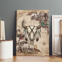 Buffalo Skull Canvas Wall Art Feathers Tribal Map and Historical Indigenous Native American Heritage Bison - Wonder Print Shop