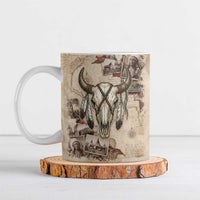 Buffalo Skull Ceramic Mug Feathers Tribal Map and Historical Indigenous Native American Heritage Bison - Wonder Print Shop