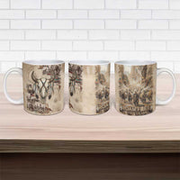 Buffalo Skull Ceramic Mug Feathers Tribal Map and Historical Indigenous Native American Heritage Bison - Wonder Print Shop