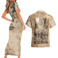 Buffalo Skull Couples Matching Short Sleeve Bodycon Dress and Hawaiian Shirt Feathers Tribal Map and Historical Indigenous Native American Heritage Bison - Wonder Print Shop