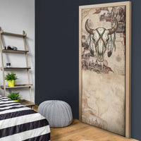 Buffalo Skull Door Cover Feathers Tribal Map and Historical Indigenous Native American Heritage Bison - Wonder Print Shop