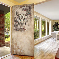 Buffalo Skull Door Cover Feathers Tribal Map and Historical Indigenous Native American Heritage Bison - Wonder Print Shop