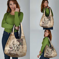 Buffalo Skull Grocery Bag Feathers Tribal Map and Historical Indigenous Native American Heritage Bison - Wonder Print Shop