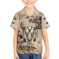 Buffalo Skull Hawaiian Shirt Feathers Tribal Map and Historical Indigenous Native American Heritage Bison - Wonder Print Shop