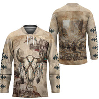 Buffalo Skull Hockey Jersey Feathers Tribal Map and Historical Indigenous Native American Heritage Bison - Wonder Print Shop