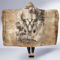 Buffalo Skull Hooded Blanket Feathers Tribal Map and Historical Indigenous Native American Heritage Bison - Wonder Print Shop
