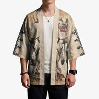 Buffalo Skull Kimono Feathers Tribal Map and Historical Indigenous Native American Heritage Bison - Wonder Print Shop