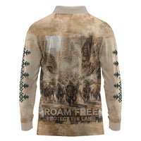 Buffalo Skull Long Sleeve Polo Shirt Feathers Tribal Map and Historical Indigenous Native American Heritage Bison - Wonder Print Shop