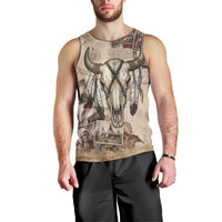 Buffalo Skull Men Tank Top Feathers Tribal Map and Historical Indigenous Native American Heritage Bison - Wonder Print Shop