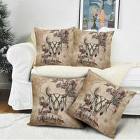 Buffalo Skull Pillow Cover Feathers Tribal Map and Historical Indigenous Native American Heritage Bison - Wonder Print Shop
