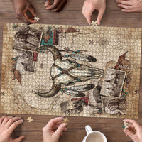 Buffalo Skull Puzzle Feathers Tribal Map and Historical Indigenous Native American Heritage Bison - Wonder Print Shop