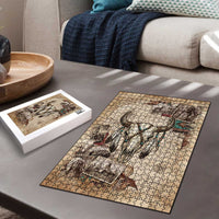 Buffalo Skull Puzzle Feathers Tribal Map and Historical Indigenous Native American Heritage Bison - Wonder Print Shop