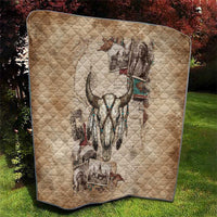 Buffalo Skull Quilt Feathers Tribal Map and Historical Indigenous Native American Heritage Bison - Wonder Print Shop